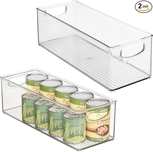 iDesign Plastic Stackable Pantry Bin with Handles, Set of 2, Clear | For Kitchen Cabinets or Fridge, Made in USA