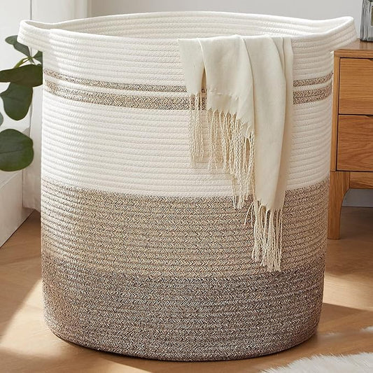 OIAHOMY 120L Laundry Baskets Hamper with Handles, Decorative Basket for Living room, Woven Storage Basket for Toys Bin,Pillows, Blankets, Clothes-20x22.5in-Gradient Yellow