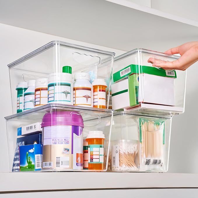 theaoo Large Clear Storage Bins with Lids, Stackable Containers, 10 Pack | Pantry Organization And Storage For Kitchen, Fridge, Garage And Cabinets. Clear Design Keeps Items Organized