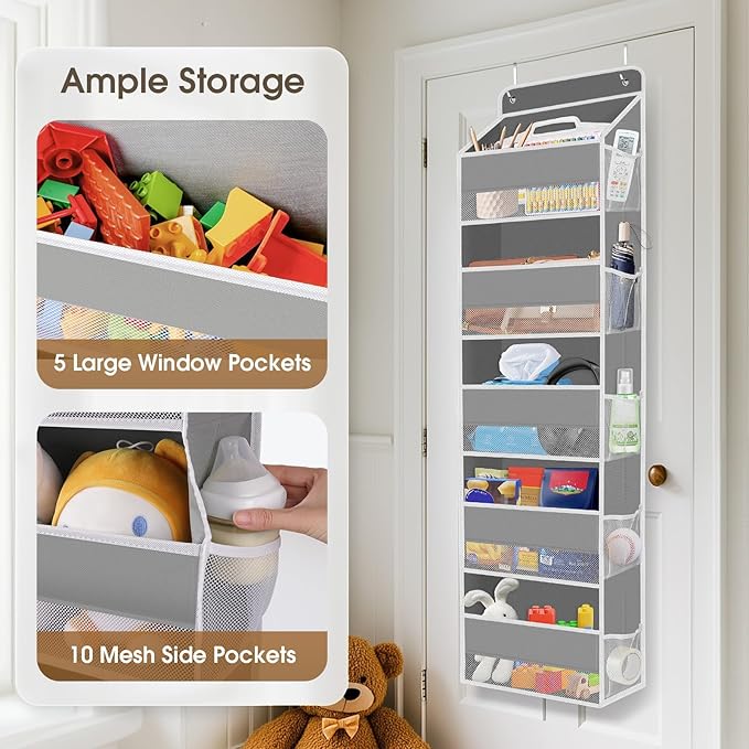 1Pack Over The Door Organizer Large Capacity Hanging Storage Room Organizer | 40 lb Capacity, Ultra-Sturdy, Foldable, Mesh Design with Clear Window, Space-Saving Organizer for Pantry, Nursery & Closet