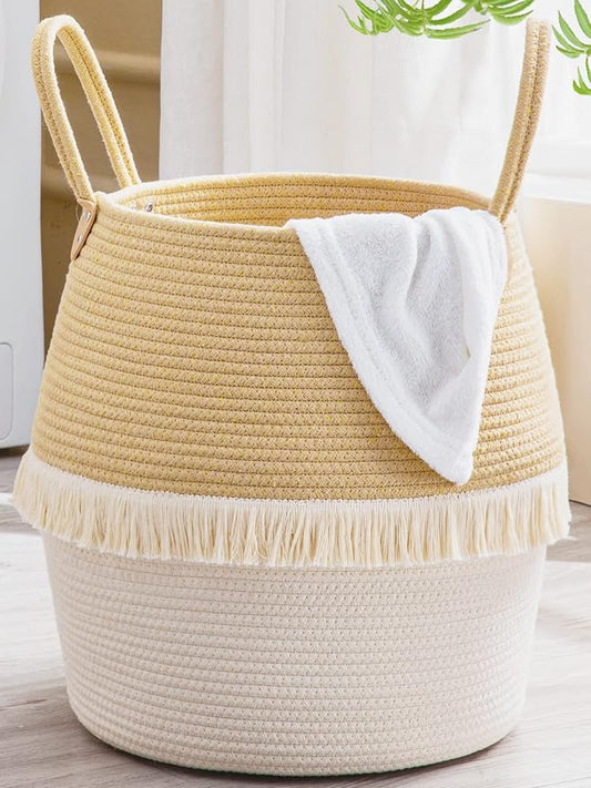 KAKAMAY Woven Baskets for Storage(17"x17"),Large Cotton Rope Woven Baby Laundry Hamper,Collapsible Laundry Basket, Blanket Basket for Organizing Living Room,Nursery,Pillows,Toy Chest(Beige)