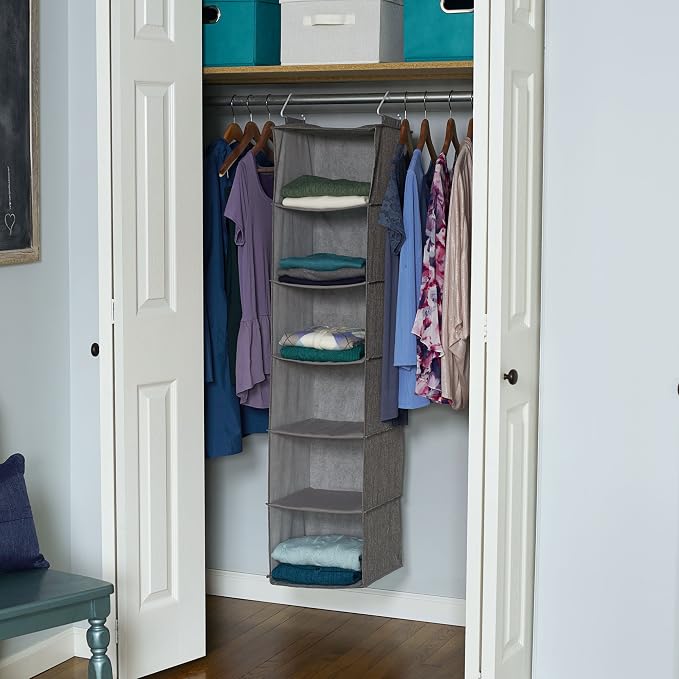 Household Essentials 6-Shelf Linen Hanging Closet Organizer, Gray