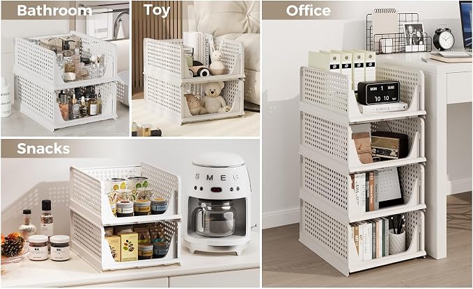 Pinkpum 6 Pack Closet Organizer Storage Bins Stackable Plastic Drawer Shelf | Basket for Clothing Stackable Storage Bins Shelf Storage Container for Closet Wardrobe Bedroom Bathroom Office White Foldable