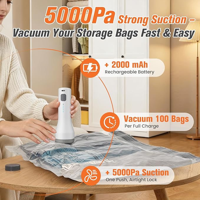 15 Pack Vacuum Storage Bags for Travel with Cordless Pump, Space Saver Bags for Clothes, Compression Packing Bags for Luggage, 15 Combo Size