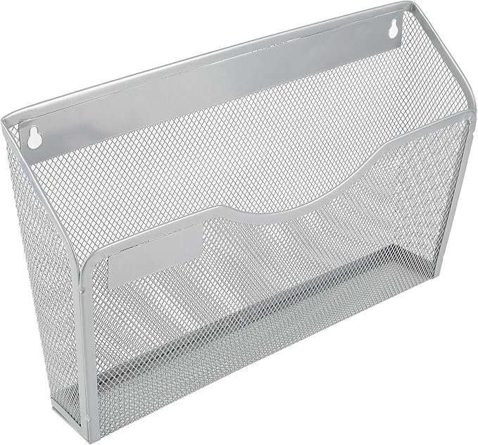 EasyPAG 3 Pack Wall File Organizer with Label Panel, Metal Mesh Hanging File Folder Holder for Letter/A4 Size Folders, Vertical Wall Mount Mail Sorter for Office Paperwork, Classroom, Silver