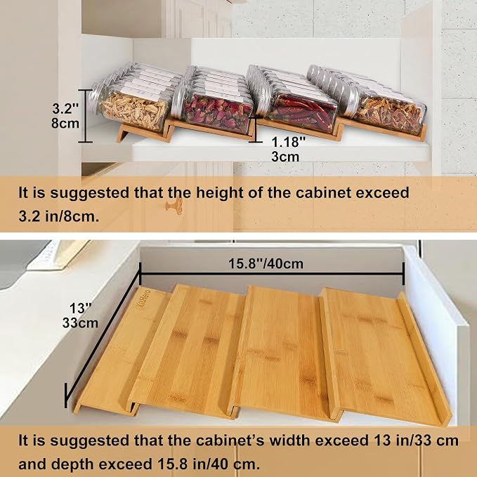 Spice Drawer Organizer with 28 Spice Jars and 216 Labels,Non-slip Rubber, Bamboo 4 Tier Spice Racks Tray Seasoning Containers for Kitchen Drawers,Cabinets,Countertops,13" Wide * 15.8" Deep