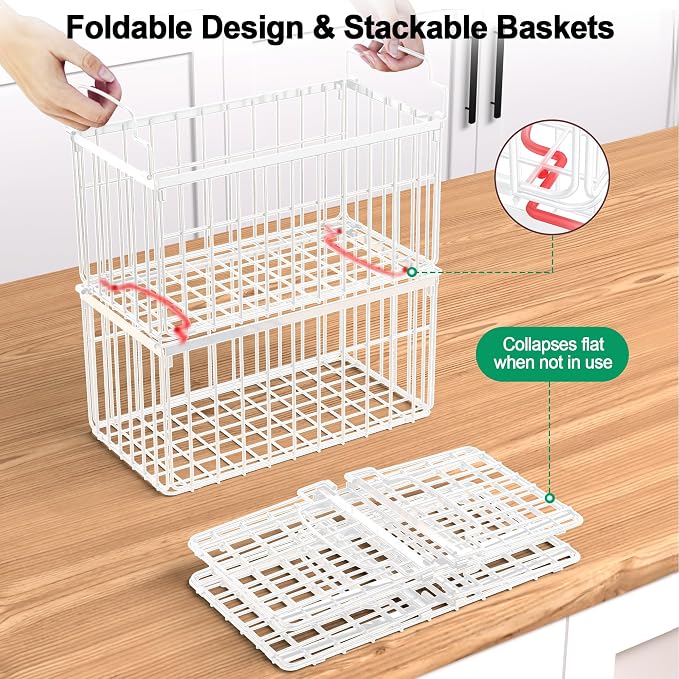 Freezer Organizer Bins, 6 Pack Stackable Deep Chest Freezer Organizer Bins, Foldable Freezer Baskets with Handles, White Freezer Storage Organizer Baskets for 7 Cu.FT Deep Freezer Sort Frozen Meats