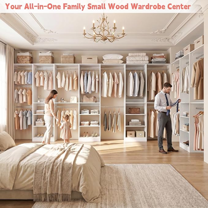 48" Small Closet System, Space-Saving Wall-Mounted Wardrobe Organizer, Mini Garment Rack for Narrow Spaces, Morning Outfit Prep Station & Nursery Dress-up Storage, White
