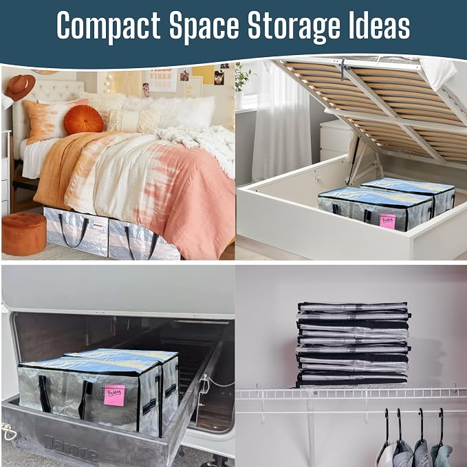 VENO Moving Bags, Storage Bags, Wide Open Top, Clear, 4 Pack | Moving boxes Alternative, Heavy Duty, Packing Supplies, Clothes and Comforter Storage, College Dorm Essentials