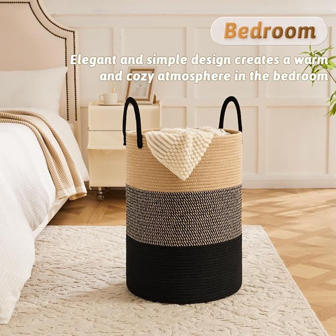 Artfeel Laundry Basket,Woven Cotton Rope Laundry Hamper,80L for Decorative Storage of Dirty Clothes,Toys and Blankets in Bathroom,Bedroom and Living Room