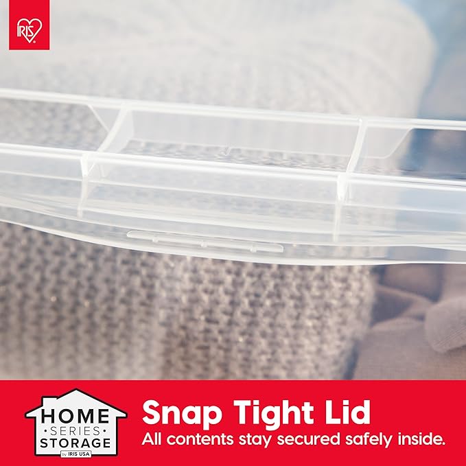 IRIS USA 10-Pack 28 Qt Storage Bins with Lids, Clear, Stackable | Great for clothing, linens, closets and home organization, nestable design, transparent design makes contents easy to find