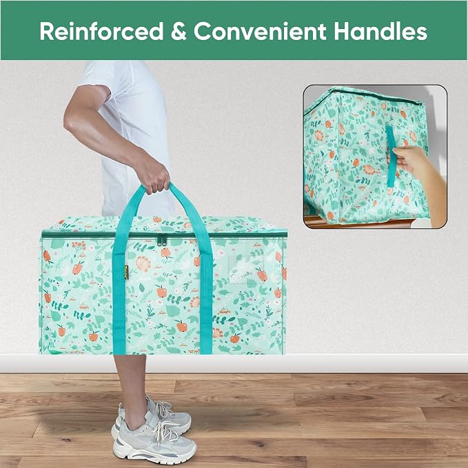 BALEINE 4-Pack Oversized Moving Bags with Reinforced Handles, Heavy-Duty Storage Tote for Clothes, Moving Supplies (Spring Stroll, 4-Pack)