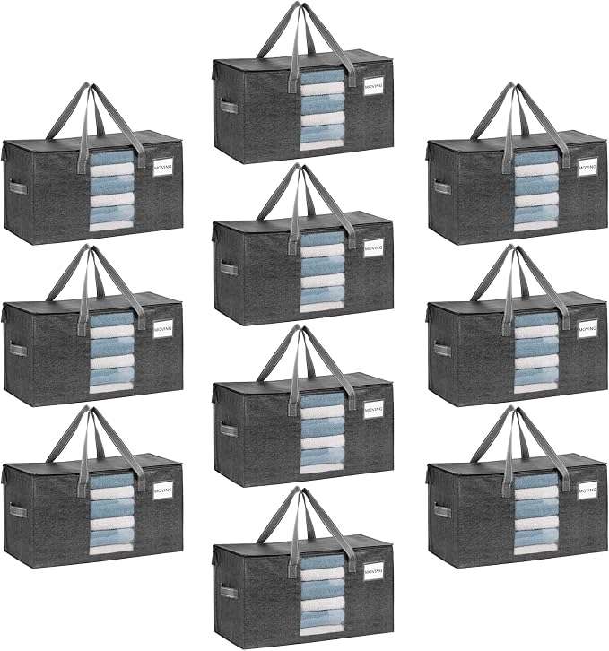 VENO 10 Pack Moving Bags, Comforter and Blanket Storage Bags for Closet, Moving Boxes, Boxes with Lids Alternative, College Dorm Packing Supplies, Foldable Heavy-Duty Tote with Window (Gray, 10 Pack) | Moving boxes Alternative, Heavy Duty, Storage Bags...