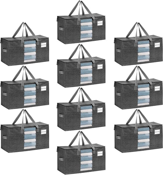VENO 10 Pack Moving Bags, Comforter and Blanket Storage Bags for Closet, Moving Boxes, Boxes with Lids Alternative, College Dorm Packing Supplies, Foldable Heavy-Duty Tote with Window (Gray, 10 Pack) | Moving boxes Alternative, Heavy Duty, Storage Bags...
