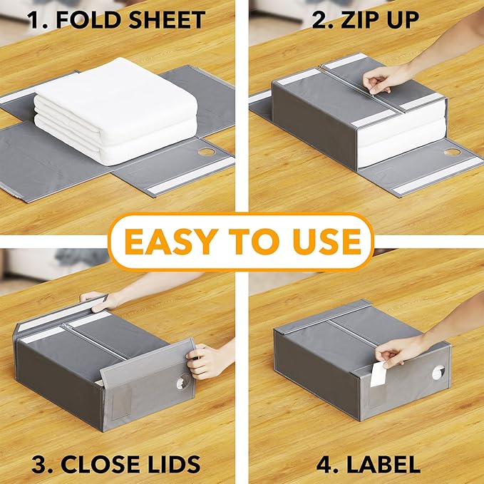 SpaceAid 10 Pack Bed Sheet Organizers and Storage, Foldable Sheet Organizer for Linen Closet, Sheets Set Folder Keeper with Window XL (Queen & King Size) Organizing Bedding Container, Gray