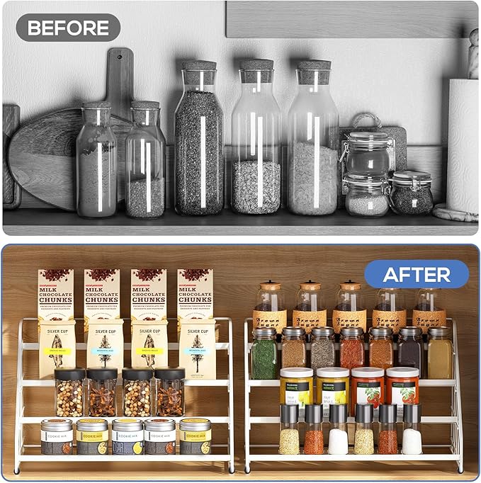 Spice Rack Organizer for Cabinet, 4 Tiered Spice Rack Organizer, Tiered Adjustable Spice Shelf for Kitchen (White-1Pcs)