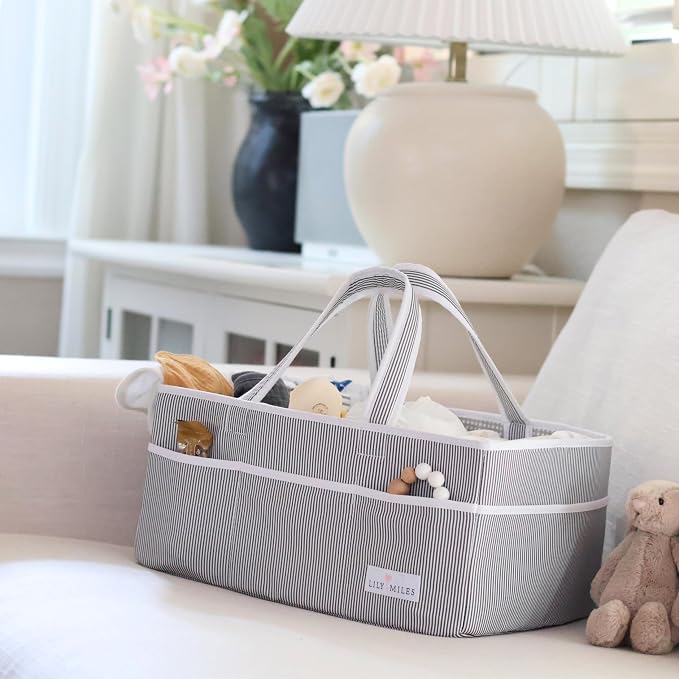 Baby Diaper Caddy - Organizer Tote Bag for Infant Boy or Girl - Baby Shower Basket - Nursery Must Haves - Registry Favorites - Newborn Caddie Car - Gray/Gray, Extra Large
