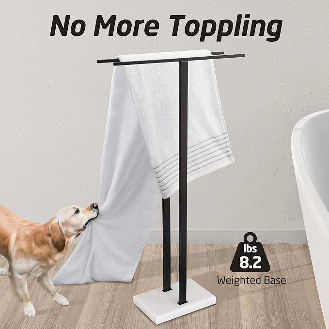 KES Standing Towel Rack, 37", Marble Base, 304 Stainless Steel, Matte Black | Equal-Height, Fits Large Bath Towels, 8.23 Lbs Weighted Marble Base, T-Shaped 18/8 Stainless Steel Rust Resistant, Bathroom