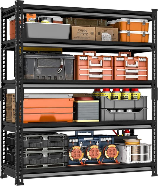 48" W Garage Shelving Heavy Duty, 2400LBS Loads Adjustable Garage Storage Shelves, 5-Tier Metal Shelving Units and Storage Racks, Industrial Utility Shelf, 48" Wx18 Dx78 H, Black