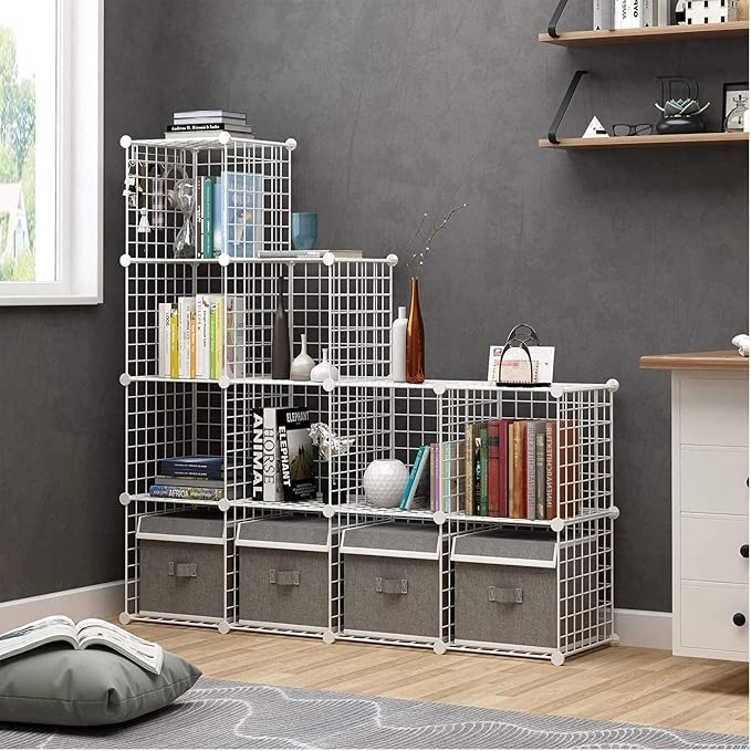 C&AHOME Wire Cube Storage, 12-Cube Storage Organizer Metal, C Grids, White | Modular Shelves Units Storage Bins Shelving Bookshelf Shelf Cabinet Organizer