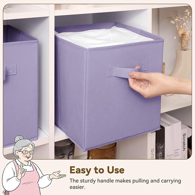 GRANNY SAYS Cube Storage Bins, 11 Inch Cube Storage Organizer, Fabric Collapsible Storage Bins, Durable Storage Cubes for Shelves, Closet, Lavender Purple, 6-Pack