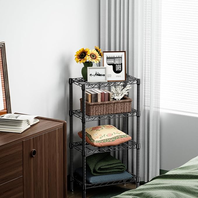 M MZG 1000 lbs 4 Tier Shelf Metal Storage Shelves Wire Rack Closet Organizers with PP Board for Garage Kitchen Bathroom Laundry Black 11.8" D x 21.7" W x 39.5" H