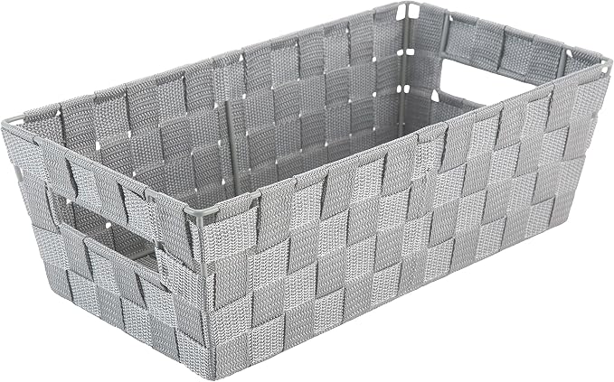 Simplify Extra Long Shelf Woven Strap Tote | Decorative Storage Basket | Built in Handles | Organization | Closet | Bedroom | Bathroom | Nursery | Accessories | Toys | Gifts | 1 Pack | Heather Grey