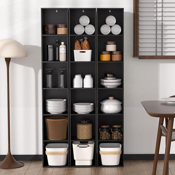 6 Cube Storage Organizer, Narrow Open Shelf Bookcase, Freestanding 6 Cube Storage Shelf, Moisture-Proof Scratch-Resistant Melamine Display Shelf for Bedroom, Living Room, Study, Home，Black