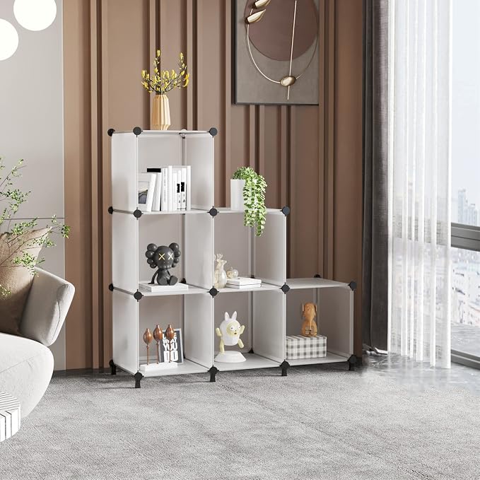 AWTATOS Closet Organizer, 6 Cube Storage Organizer, Closet Storage Shelves | DIY Stackable Closet Storage Cubes Shelf Bookshelf, Plastic Clothes Organizer Shelving for Bedroom, Home, Translucent