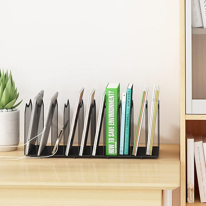 Simple Trending 5-Section Vertical File Organizer, Black | Metal Mesh Desktop Organizer, Multifunctional Use, Save Space, File Sorter for Office Home Classroom, 8.26"D x 9.25"Wx 7.28"H