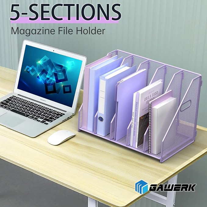 MINDEPOT Desk File Organizer Folder Holder with 5 Vertica for Office Purple
