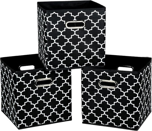 Fabric Cloth Storage Bins,Fabric Cube Organizer with Dual Handles Foldable Cube Storage Baskets for Home Bedroom Storage,Set of 3,(Black light)