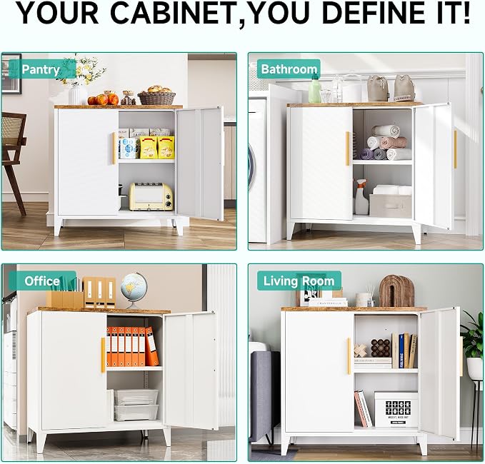 SISESOL White Storage Cabinet with Doors and Shelves,30 inch Small Pantry Cabinet Sideboard with Leg,Accent Cabinets with Storage,Side Floor Cabinets for Home,Kitchen,Coffee Bar,Dining/Living Room