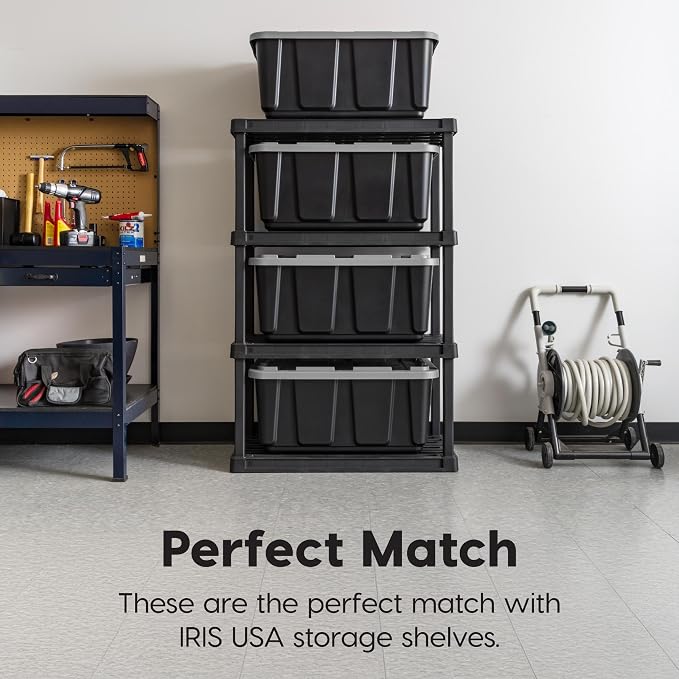 IRIS USA 4-Pack 27 Gal Heavy Duty Storage Tote Bins with Lids, Gray | Large-capacity design handles moving, garage storage and bulky equipment, Stackable shape maximizes available space