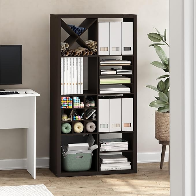 Furinno Cubicle H-Shelf Cube Insert, 2-Tier Cube Organizer, Black Oak | Shelf Dividers, Fits into Furinno Extra Thick Cubes, for Organizers and Storage (Does not fit IKEA Kallax Shelving)