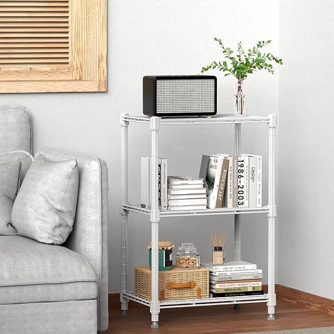 M MZG 450 lbs Wire Storage Shelving 3-Tier Utility Shelving Unit Steel Organizer Wire Rack for Home,Kitchen,Office,White (11.8" D x 17.7" W x 26.4" H)