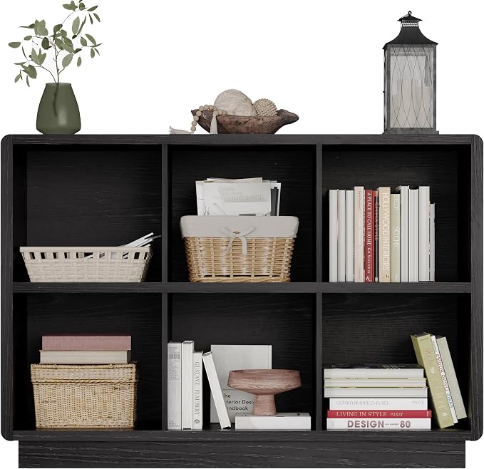 ChooChoo 6 Cube Storage Organizer, Wooden Bookcase with Storage | Cube Storage Bookshelf for Bedroom and Home Office, Black