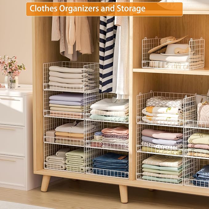 Yociyoga 7-Tier Stackable Closet Organizers and Storage Shelves, Foldable Closet Shelf Organizer System, Stackable Storage Bins Drawers for Closet Organizer System, White（Patent No. 30022416）