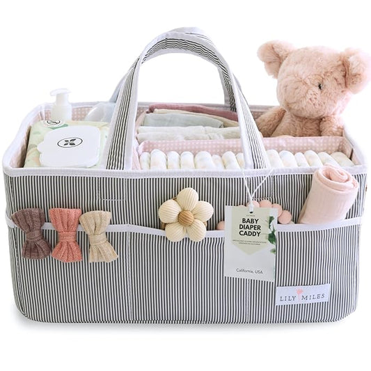 Baby Diaper Caddy Organizer, Girl Nursery Storage Basket with 8 Pockets, Baby Organizer and Storage, Easy-to-Clean Fabric, Large, Pink Blush