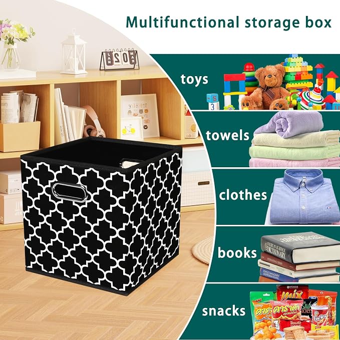 Black Foldable Storage Cubes Bins, Fabric Storage Box Cubes Organizer Baskets with Dual Handles for Home Organizer,Set of 3,(Black Light)