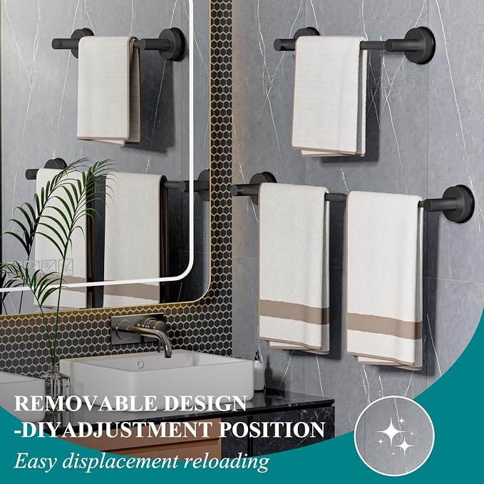 Towel Bar for Bathroom Wall,Adjustable 12~21 Inch Towel Racks for Bathroom Wall Mounted, Towel Holder for Glass Shower Door,Bathroom Accessories,Apparment Essentials,Home Decor-Black