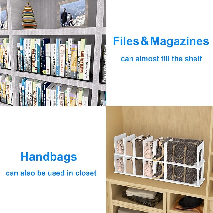 Adjustable Vertical File Sorter Sturdy Plastic Expandable Upright File Holder, Desktop Binder Organizer, Home School Office File Organizer Bookshelf Divider, Assemble Easily Endlessly, White