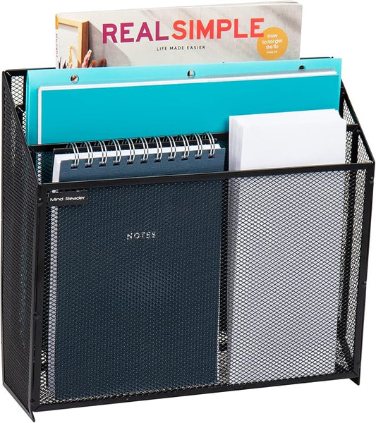Mind Reader Vertical File Storage, Desktop Organizer, Wall Mount, Office, Metal Mesh, Black