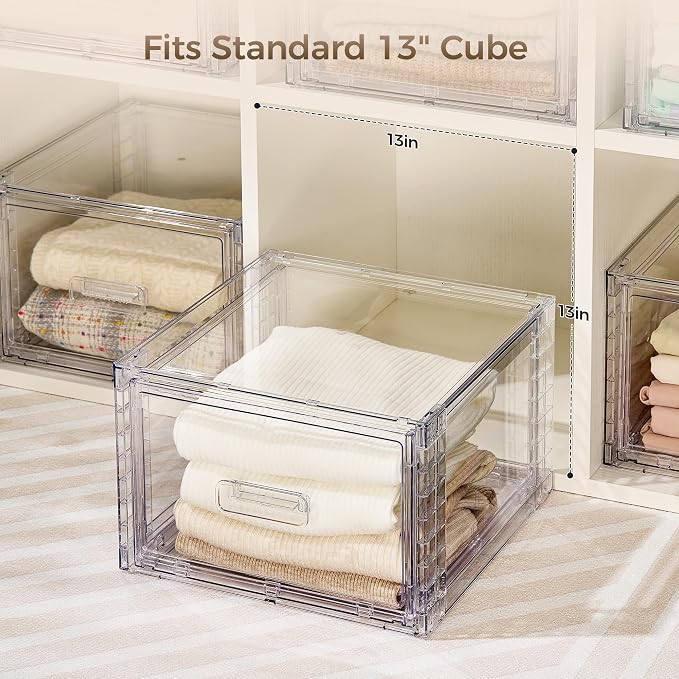 Vtopmart 6 Pack Clear Stackable Storage Bins 15QT | Easily Assemble Bathroom Organizers,Plastic Storage Bins for Kitchen Pantry,Under Sink Organization(Medium)