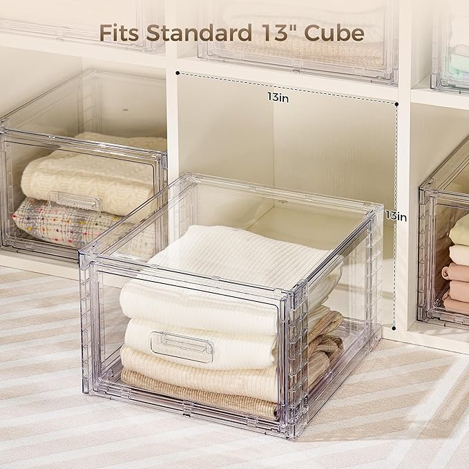 Vtopmart 4 Pack Clear Stackable Storage Drawers 15QT, Easily Assemble Closet Organizers,Plastic Storage Bins for Bathroom,Cabinet,Kitchen Pantry,Under Sink Organization(Medium)
