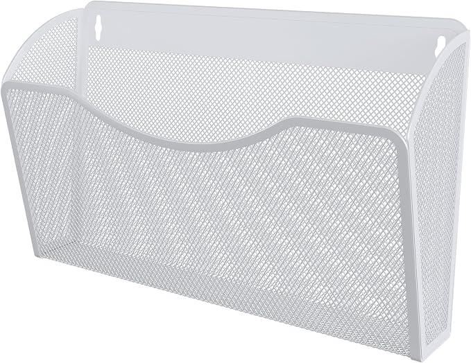 EasyPAG Wall File Organizer, Metal Mesh Hanging File Folder Holder for Letter/A4 Size Folders, Vertical Wall Mount Mail Sorter for Office Paperwork, Classroom, White