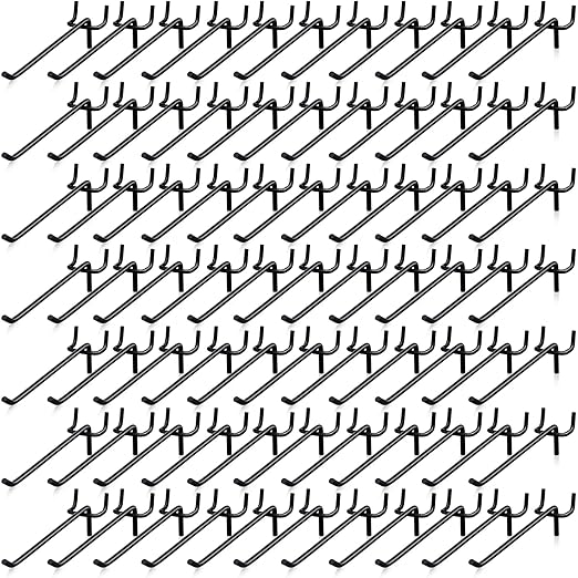 100 Pcs Peg Board Shelving Hooks Stainless Steel Hanging Board Pegs Wall Display Hooks Bulk for 1/8 1/4 Garage Storage Organizer Accessories (6 Inch,Black)