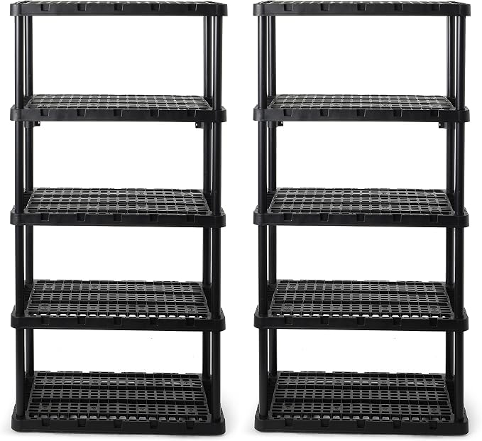 Gracious Living 2-Pack 5 Shelf Unit, Storage Shelves and Rack for Home | Multipurpose and Heavy-Duty Garage Plastic Shelving Organizer - Ideal for Kitchen, Closet, and Pantry, Black