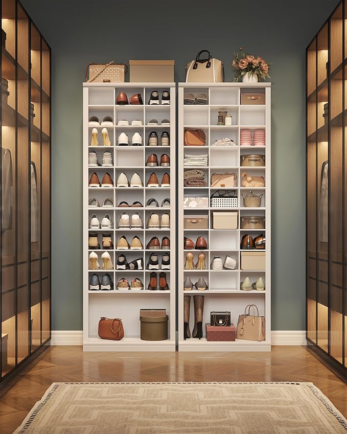 Hzuaneri 11 Tiers Shoe Storage Cabinet, Tall Shoes Cabinet with Cubby | Freestanding Wooden Shoe Organizer, 30-33 Pairs, Shoes Cubby Organizer for Entryway, Bedroom, White 02001BSR