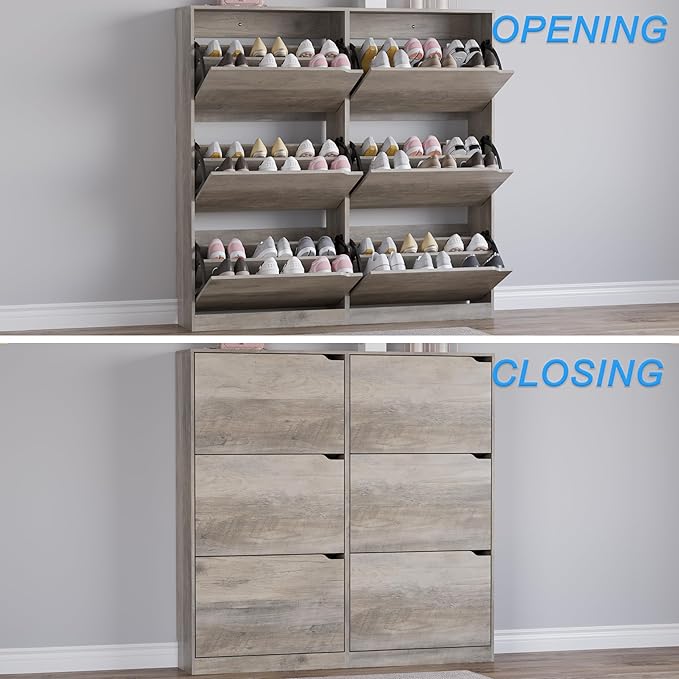 BORNOON Shoe Cabinet with 6 Flip Drawers, Slim Narrow Shoe Storage Cabinet, Freestanding Shoe Organizer for Entryway, Hallway, Foyer